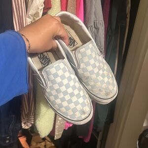 Vans Blue and White Checkered Slip-Ons